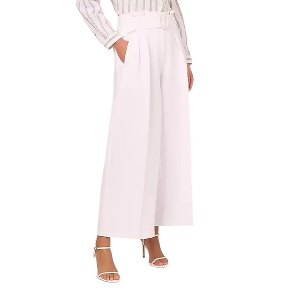 Adrianna Papell Woven Belted Wide Leg Trousers in white Women’s size 10 - Picture 1 of 7